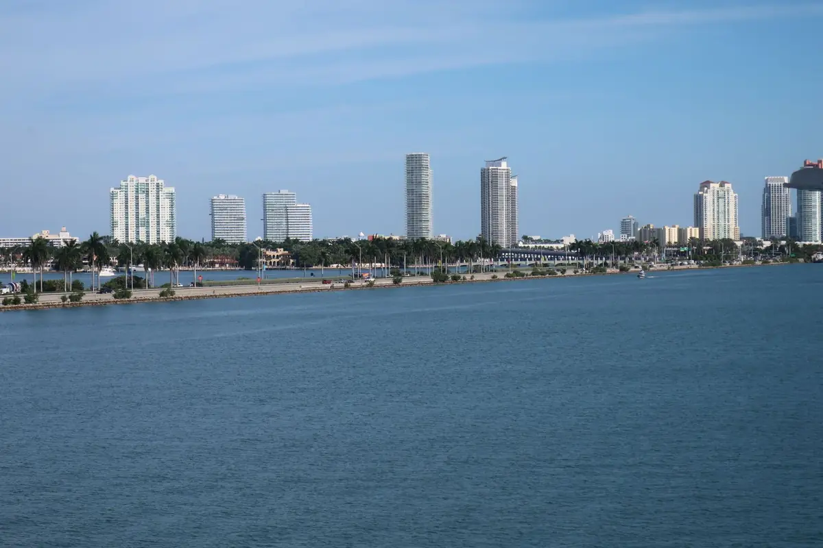 Miami Beach skyline seen across the water on a clear day
